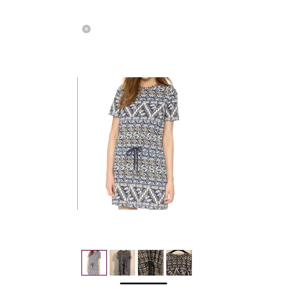 Tory Burch Pima Cotton Geometric Floral‎ Mosaic Print Drawstring Dress Small